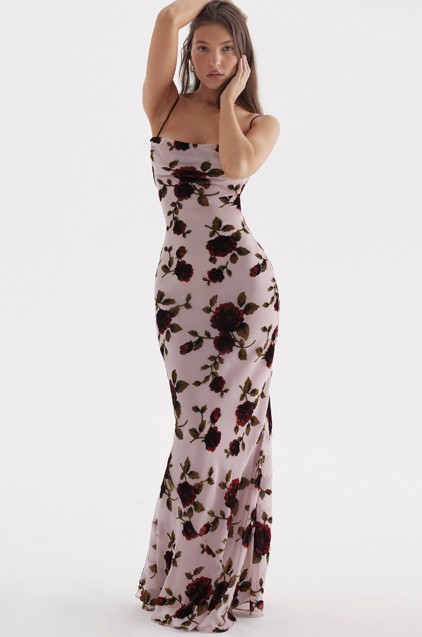 Serena Pink Devore Floral Maxi Dress - Light Pink Dresses