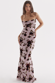 Serena Pink Devore Floral Maxi Dress - Light Pink Dresses