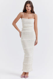 Solana Ruffles Ivory Sequin Pleat Maxi Dress - White Dresses