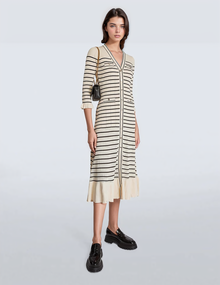 Striped Midi Dress - Beige Dresses