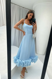 Lilou Flounce Bustier Ruffle Maxi Dress - Baby Blue Dresses