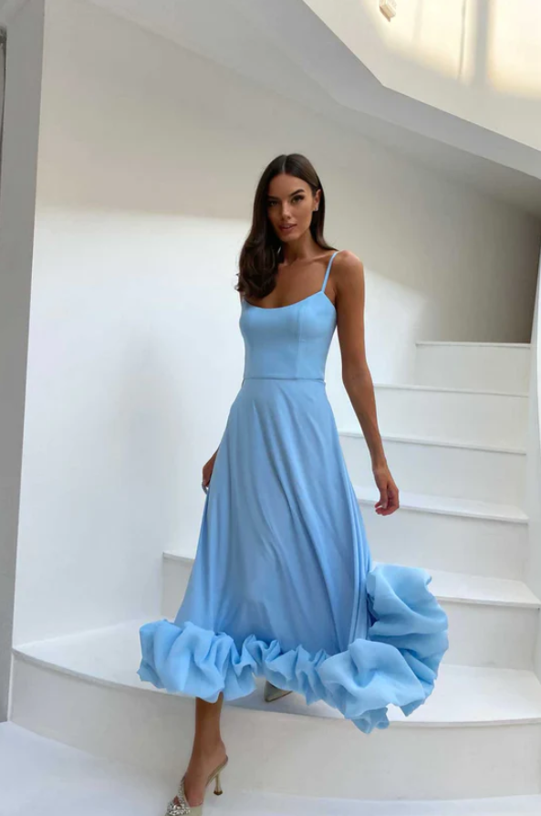 Lilou Flounce Bustier Ruffle Maxi Dress - Baby Blue Dresses