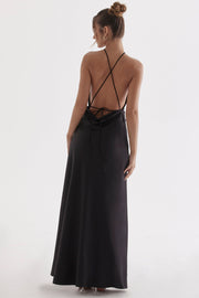 Zanab Black Asymmetric Thigh Slit Maxi Dress - Black Dresses